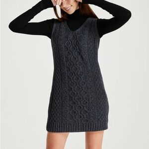 Aran Cable Knit blue sleeveless mini sweater dress, NWOT, size Large